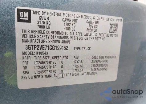 2012 GMC Sierra 1500 Sle z USA, uszkodzony, nr VIN 3GTP2VE71CG199152